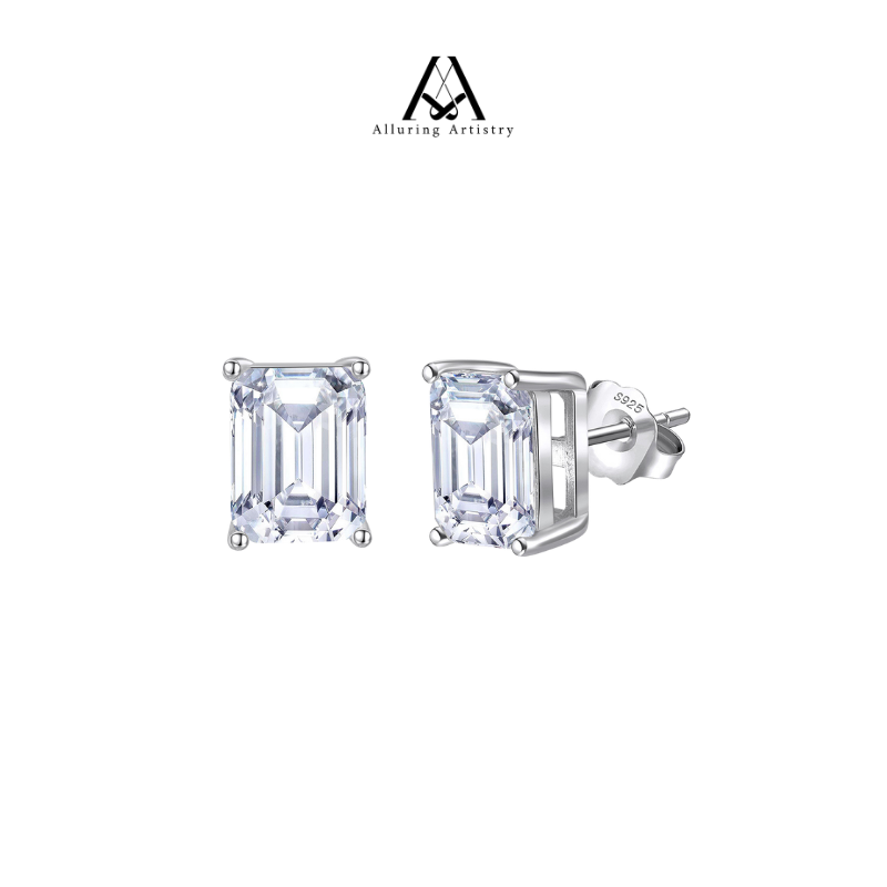 Luxe Emerald Mossainite 925 Silver Earring