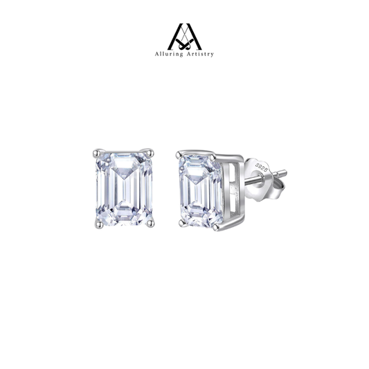 Luxe Emerald Mossainite 925 Silver Earring