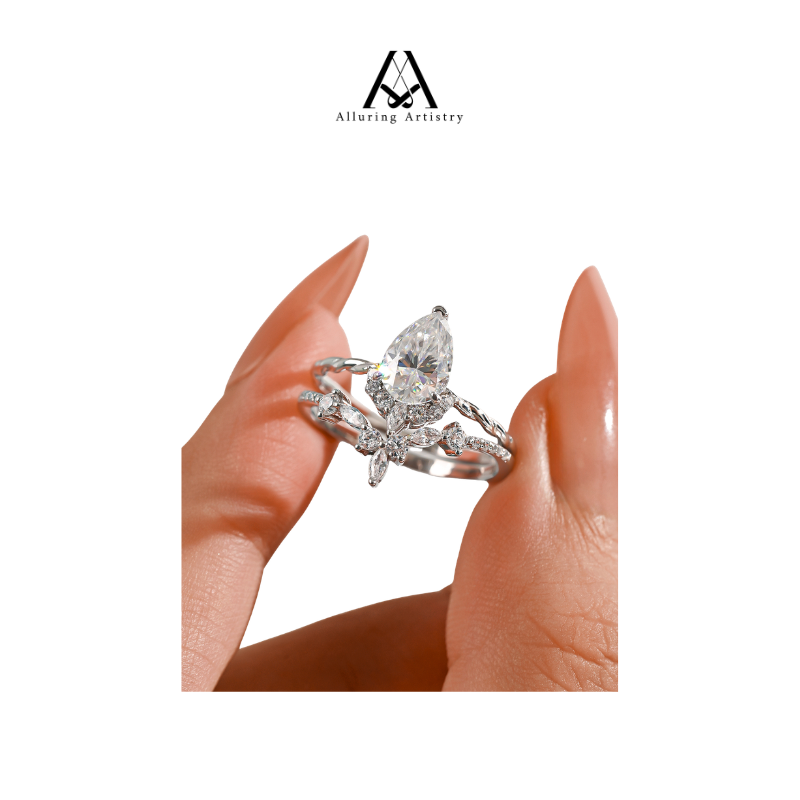 Enchanted Bloom Moissanite Stacking Ring 925 Silver Female Ring