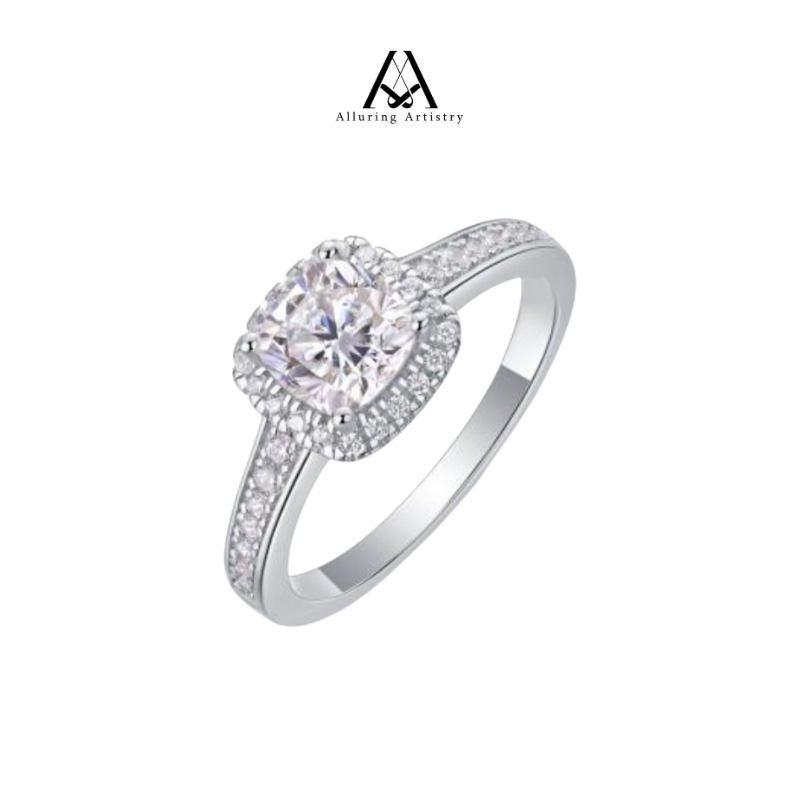 Halo Moissanite 925 Female Silver Ring